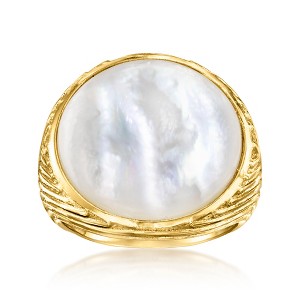 Ross-Simons Round Mother-Of-Pearl Ring in 18kt Gold Over Sterling - 1 of 4