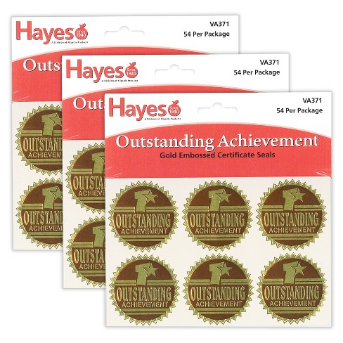 Hayes Publishing Gold Foil Embossed Seals, Outstanding Achievement, 54 Per Pack, 3 Packs - image 1 of 3