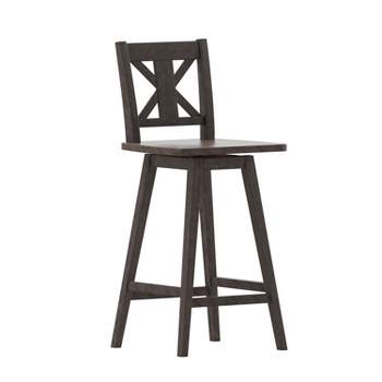 Emma and Oliver Wooden Modern Farmhouse Swivel Dining Stool with Decorative Carved Back