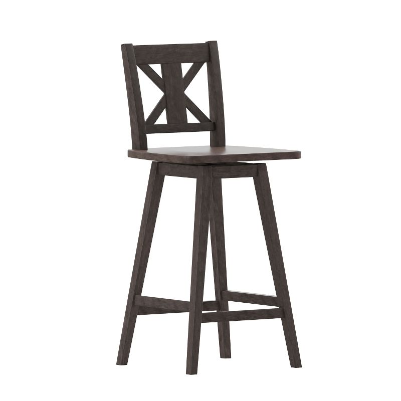 Emma and Oliver Wooden Modern Farmhouse Swivel Dining Stool with Decorative Carved Back, 1 of 12