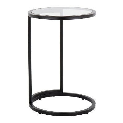 NicBex Round End Table with Clear Glass Table Top Small Side Table in Black Metal for Indoor Outdoor