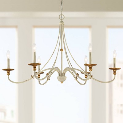 Farmhouse White and Gold Leaf 6-Light Chandelier