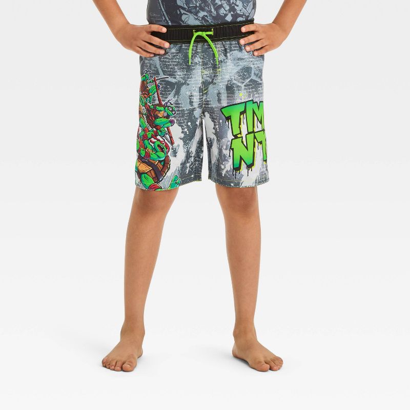 Boys&#39; Teenage Mutant Ninja Turtles Fictitious Character Swim Shorts - Gray, 1 of 4