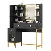 Makeup Vanity Desk with 3 Color LED Mirror,with Soft Cushioned Stool,Dressing Table with Charging Station,3 Drawers,Cabinet & Open Shelves-Black - 2 of 4