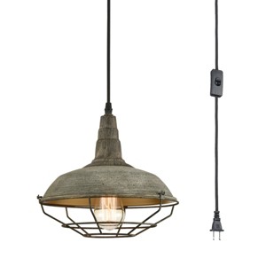 Claxy Farmhouse Plug-in Pendant Light Dark Grey Metal Cage Fixture - 1 of 4
