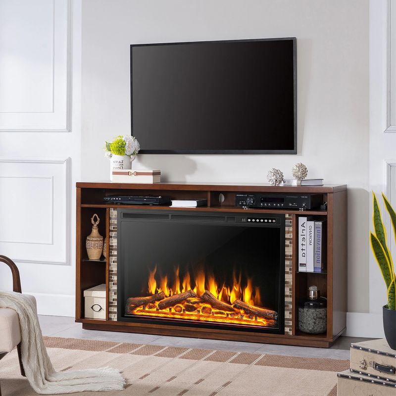 Costway 34''\37''Electric Fireplace Insert Heater Log Flame Effect w/ Remote Control 1500W, 2 of 11