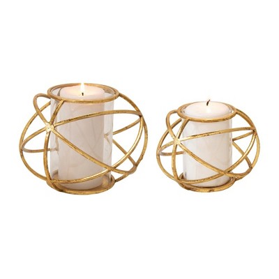 Sagebrook Home Set of 2 Decorative Orb Candle Holders - Contemporary Round Orb Shaped Votive Candle Tea Light