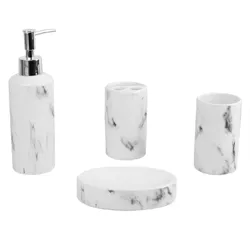 Home Basics Marble Ceramic 4 Piece Bath Accessory Set, White