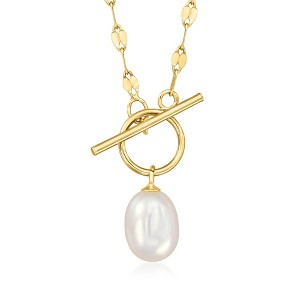 Pure Collection by Ross-Simons 6-6.5mm Cultured Pearl Lumachina-Chain Toggle Necklace in 14kt Yellow Gold - 1 of 4