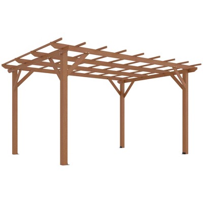 Outsunny 10' x 13' Outdoor Pergola, Wood Gazebo Grape Trellis with Stable Structure for Climbing Plant Support, Dark Brown