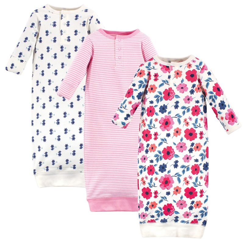 Touched by Nature Baby Girl Organic Cotton Henley Long-Sleeve Gowns 3pk, Garden Floral, 1 of 6