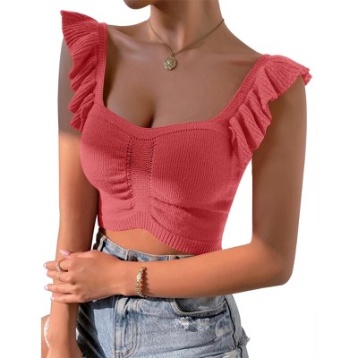 Womens Sleeveless Halter Crop Top Knit Sweater Vest Ribbed Camisole Tank Tops
