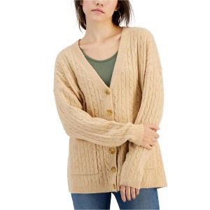 Hippie Rose Womens Baby Cable Knit Button Cardigan Sweater, Beige, X-Small - 1 of 1