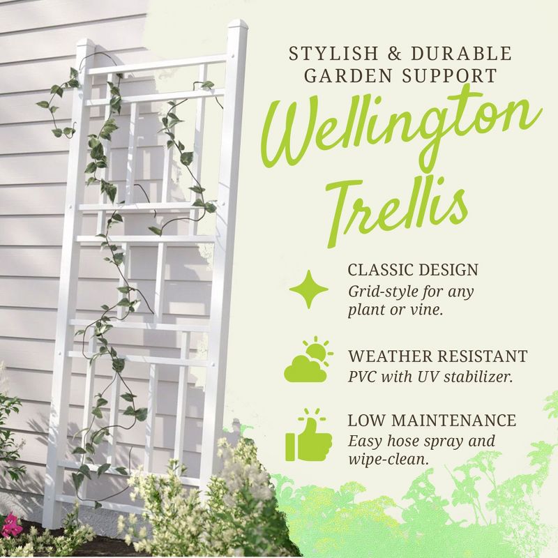 Dura-Trel Wellington 28 by 75 Inch Indoor Outdoor Garden Trellis Plant Support for Vines and Climbing Plants, Flowers, and Vegetables, White, 3 of 7