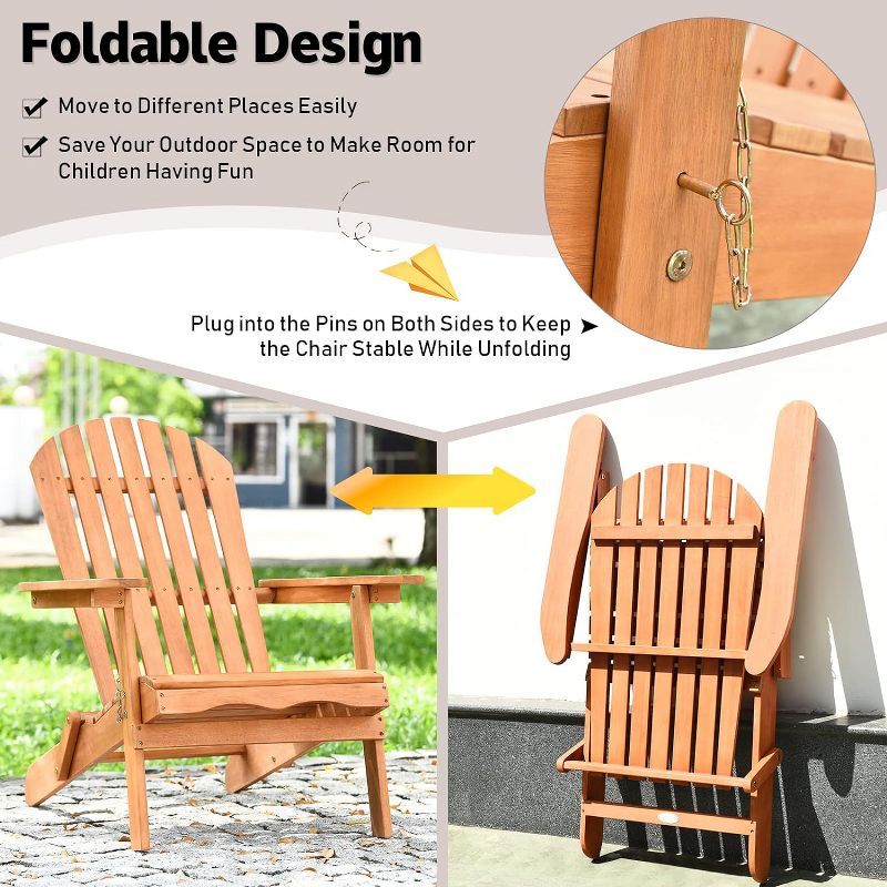 Tangkula Folding Adirondack Chair Weather Resistant Outdoor Chair Eucalyptus Wood Adirondack Lounger Chair for Patio, 5 of 10