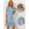 Allegra K Women's Elegant 3/4 Sleeves Ruffles Bodycon Fishtail Lace Midi Dress - 2 of 4