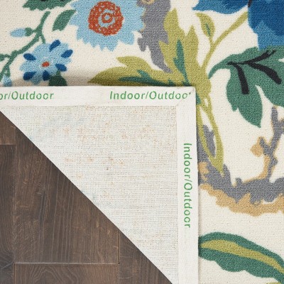 Ivory Multicolor Floral 4' x 6' Synthetic Indoor/Outdoor Rug