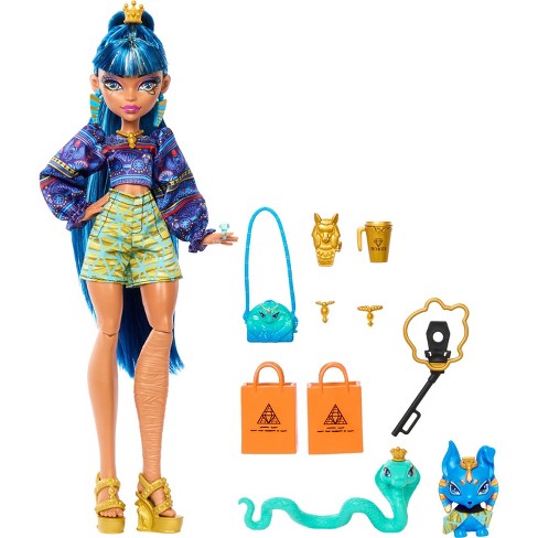 Monster High Cleo De Nile Fashion Doll with Blue Streaked Hair, Accessories  & Pet Dog