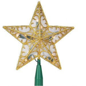 Aoibox 11 Inch Gold Star Christmas Tree Topper Set with 10 Warm White Lights Glitter Metal Wire Design for Holiday Tree Decoration - 1 of 4