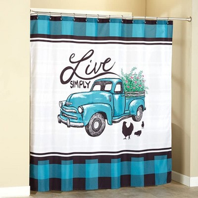 Live Simply Teal and Black Polyester Shower Curtain