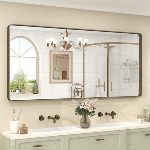 KIOTEE Rectangular Aluminum Alloy Framed and Tempered Glass Wall Bathroom Vanity Mirror in Matte Black - 1 of 4