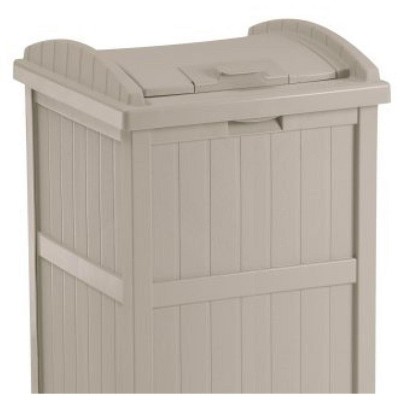 Beige and Brown Plastic Outdoor Trash Hideaway Set, 33 Gallon