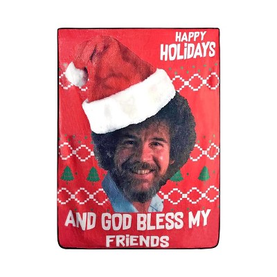 Bob Ross Happy God Bless My Friends Fleece Fleece Softest Throw Blanket, Measures 60 X 45 Inches