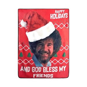 Bob Ross Happy God Bless My Friends Fleece Fleece Softest Throw Blanket, Measures 60 X 45 Inches - 1 of 4