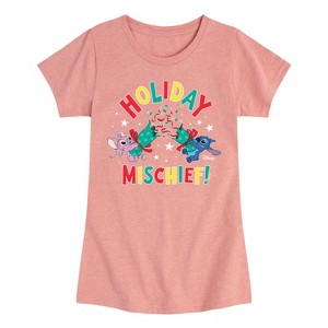 Girls' - Lilo and Stitch - Holiday Mischief Christmas Fitted Short Sleeve Graphic T-Shirt - 1 of 4