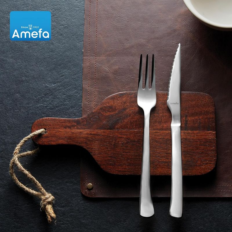 Amefa Chuletero Steak Knives, Set of 6, Hardened Stainless Steel, Hammered Ergonomic Handle Design, Micro Serrated Edge 4 Inch Blade Steak Knife, 4 of 7