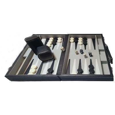 WE Games Elegant Black Leatherette Backgammon - 15 inches