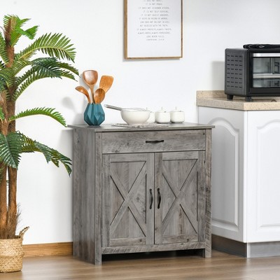Gray Wash Rustic Farmhouse Barn Door Style Sideboard Cabinet