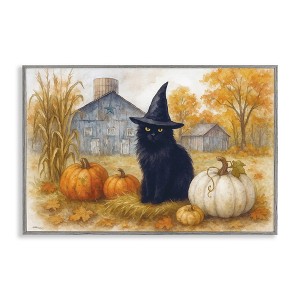Stupell Industries Witch Cat Autumnal Farm Framed Giclee Art, Gray, 30" x 20" - 1 of 4
