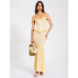 miss circle dress gold Priya Gold Draping Corset High Slit Velvet Gown main image 1