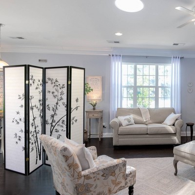 Black and White Bamboo Shoji 4-Panel Folding Room Divider