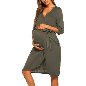 Ekouaer Maternity Robe Nursing Robes for Hospital Labor Delivery V Neck Pregnancy Bathrobe Womens Postpartum Nightgown - 1 of 2