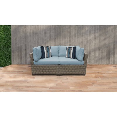 Monterey 2pc Outdoor Wicker Sectional Loveseat with Cushions - Blue - TK Classics