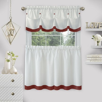 Farmhouse Red and White Polyester Kitchen Curtain Set