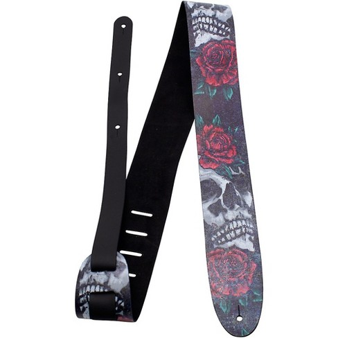 Skulls and Roses Guitar Strap - Black and shops Grey Guitar Strap