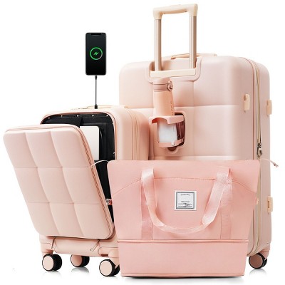 3-Piece Luggage Set,Expandable Travel Bag,20" Front Opening Carry-On with USB Port,28" Expandable Suitcase,Spinner Wheels,Cup Holder-Cuddlewood