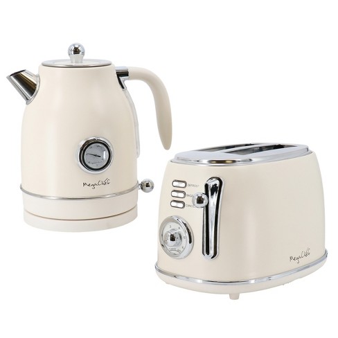 Megachef 1.7 Liter Electric Tea Kettle And 2 Slice Toaster Combo In Matt  Cream : Target