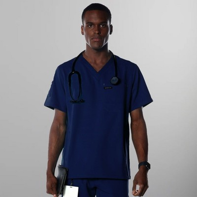 Members Only Men's Manchester V-Neck Scrub Top With Waist & Sleeve Pockets