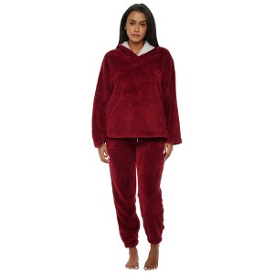 ADR Women's Soft Plush Fleece Pajamas Lounge Set, Long Sleeve Top and Fuzzy Pants with Pockets - 1 of 4