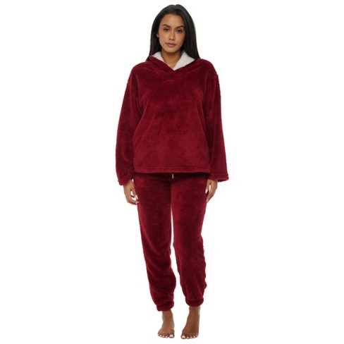 ADR Women's Plush, Oversized Fleece Pajamas Set, Joggers with Pockets,  Drawstring and Elastic Waist Burgundy X Large