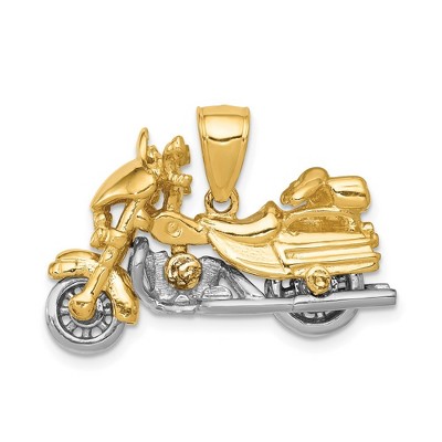 Black Bow Jewelry 14k Two Tone Gold 3D Moveable Motorcycle Pendant