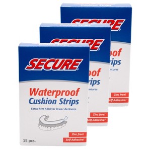 Secure Denture Adhesive Cushion Strips – Zinc Free – Waterproof – Comfortable Fit for Uppers & Lowers – Extra Firm All-Day-Hold – Clean Ingredients - 1 of 4