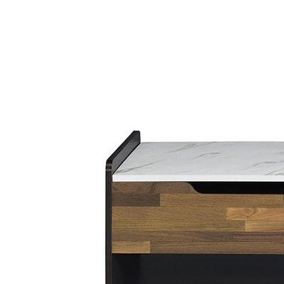 Axel Rectangular Walnut and Marble Lift-Top Coffee Table with Storage