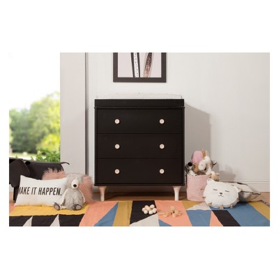 Black and Natural 3-Drawer Changer Dresser with Tray
