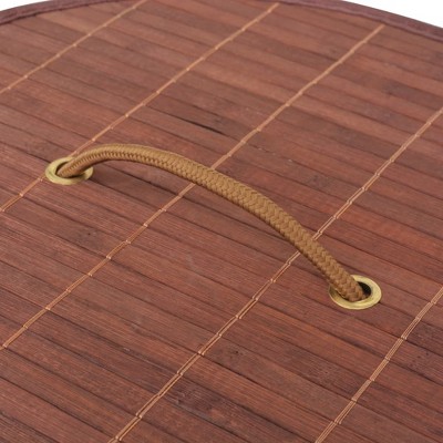 Round Brown Bamboo Collapsible Laundry Bin with Lid