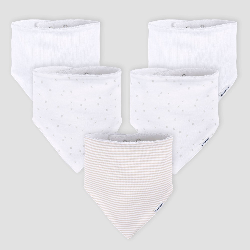 Photos - Bib Gerber Baby 5pk Bandana  - White 